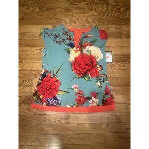 Cap Sly Slit Neck TurnOver Top Eva Varro Amanda Coral Shirt Large NWT